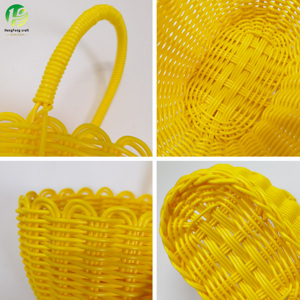 Cestas de Armazenamento Multifuncionais Ecológicas Elegantes Feitas à Mão em Plástico Rattan para Flores, Frutas e Lanches com Alça Amarela - Product Image 4