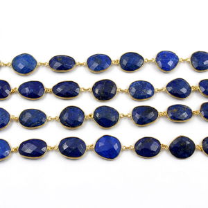 Chaîne de connecteurs à facettes en lapis-lazuli naturel de forme libre, style briolette - Product Image 1