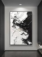 Peinture à l'huile abstraite texturée en 3D peinte à la main en noir et blanc de grande taille personnalisée pour la décoration d'art mural sur toile de salon à la maison