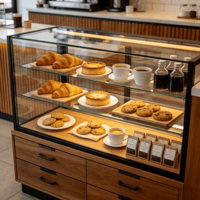 Aménagement de magasin de vente au détail axé sur le design pour café moderne avec vitrine de boulangerie et comptoir de bar à café pour livraison mondiale