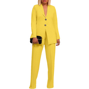 Solid Color Single Breasted Suit Collar Ladies Casual Suit 2 Piece <b>Set</b> Fashion - Product Image 4