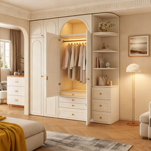 Armoire d'angle rétro française avec grille ouverte, couleur <span class=keywords><strong>blanc</strong></span> crème, grande capacité, armoire combinée pour chambre principale, casiers personnalisés - Product Image 3