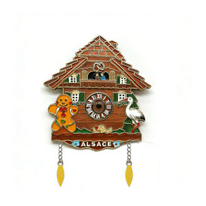 Aimants de réfrigérateur 3D en métal émaillé <span class=keywords><strong>Alsace</strong></span> Strasbourg, <span class=keywords><strong>Allemagne</strong></span> France, Horloge Maison, Aimants de voyage 3D personnalisés en métal émaillé - Product Image 1