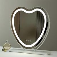 Miroir cosmétique de bureau autoportant en métal et verre en forme de cœur avec écran LED, interrupteur tactile, grossissant et éclairé, personnalisable