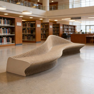 Banc commercial moderne <span class=keywords><strong>en</strong></span> fibre de verre, style Art Déco, avec pieds sablier irréguliers découpés, anticorrosion, facile à nettoyer, pour extérieur, <span class=keywords><strong>jardin</strong></span> et salle d'attente - Product Image 1