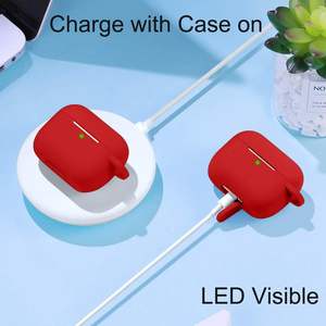 Piel de silicona protectora completa a prueba de golpes para <span class=keywords><strong>iPhone</strong></span> para <span class=keywords><strong>AirPods</strong></span> Pro 2 Funda compatible <span class=keywords><strong>con</strong></span> mosquetón rojo visible LED - Product Image 4