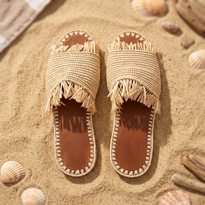 Raffia Woven Striped Fashion Open Toe for Fringe Decoration Breathable Summer Beach Outdoor All Seasons Sandals Genuine Leather - Product Image 3