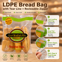 Sac d'emballage pour pain en LDPE de qualité alimentaire, transparent, refermable, résistant, étanche, pour la conservation des produits frais, sac à fermeture éclair pour boulangerie