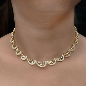 Collier ras du cou en argent 925 avec moissanite, finition dorée, coupe ronde, élégant, pour fiançailles, mariage, bijoux de mariée, cadeau pour elle - Product Image 2