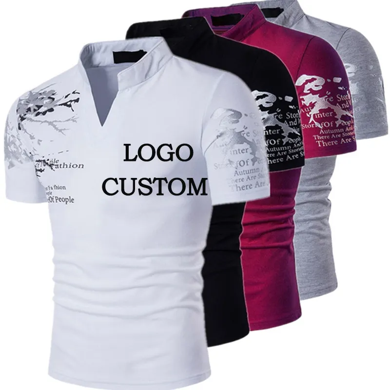 OEM Summer New Custom Print Logo Fashion T-Shirts Men's Sport Casual V-Neck Polo Shirts