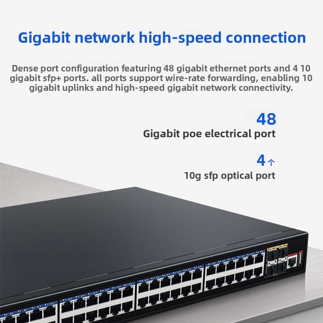 10*Gigabit POE Switch 4 SFP+Port 48 POE Port Layer 3 Management Type 650W POE Output Support VLAN High Performance