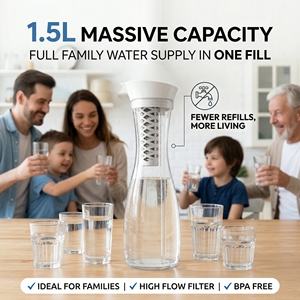 Carafe filtrante à eau en verre 1,5 L avec placage couleur OEM/ODM, filtration 6 étapes, élimination du chlore pour usage domestique et VR - Product Image 5