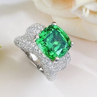 Bague en argent Sterling 925 Tsavorite coussin coupe quatre griffes réglage femmes anneaux de mariage de mariée pour la fête
