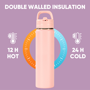 Botella de Agua Aislada al Vacío de Triple Pared de Grado Alimenticio de 24 oz, Boquilla de Fácil Apertura, Asa de Transporte, Antideslizante, Resistente a Fugas, para Viajes al Aire Libre - Product Image 1