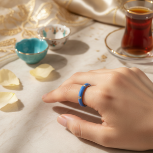 Anillo de Plata de Ley 925 con Diseño de Esmalte Azul y Circonita Cúbica, Hecho a Mano en Turquía, Venta al por Mayor - Product Image 3