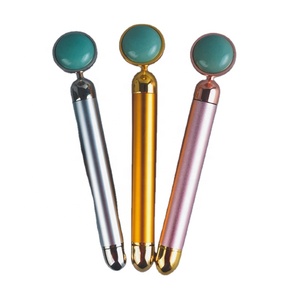 Rouleau pour le visage et les yeux, <span class=keywords><strong>masseur</strong></span> électrique <span class=keywords><strong>vibrant</strong></span>, vert, en Jade, Aventurine, petite tête - Product Image 1