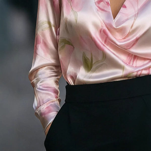 <span class=keywords><strong>Camicia</strong></span> da <span class=keywords><strong>donna</strong></span> 2026 in raso di poliestere lavabile a maniche lunghe <span class=keywords><strong>con</strong></span> motivo piante e fiori, stile estivo carino - Product Image 4