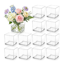 Vase cube en acrylique et plastique transparent - Incassable, écologique, pour décoration de mariage, maison, bureau, centre de table
