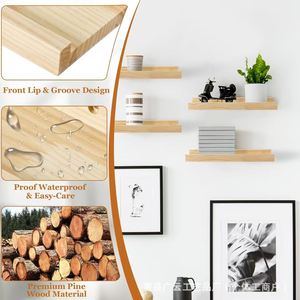 Étagère murale flottante en bois Guangyun 30x12x4cm couleur naturelle pour cuisine, salon, rangement et présentation - Product Image 3