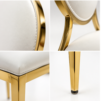 Chaise de salle à manger avec dossier en métal doré et motif soleil, assise rembourrée en similicuir blanc, mobilier pour hôtels, restaurants et banquets, vente en gros