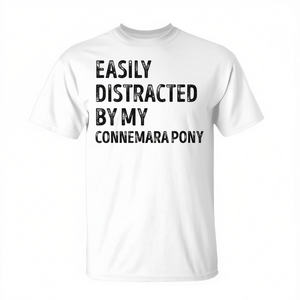 T-shirt con stampa Connemara Pony per adulti, unisex, manica corta, girocollo, in cotone, casual, tema Easy Distracted - Product Image 2