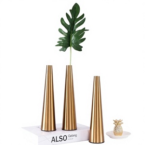 Exclusive Design Iron & Brass Handmade Flower <b>Vase</b> <b>Set</b> of <b>3</b> with Gold Finish for Living Room and Wedding Tabletop Decor - Product Image 1