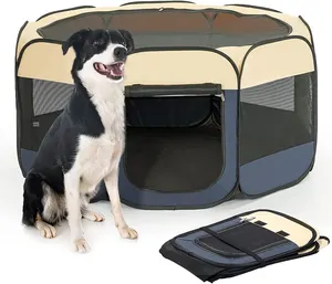 Portable Foldable Pet Dog Playpen Outdoor Play Tents Crate Cage with Zipper Top Cover Door