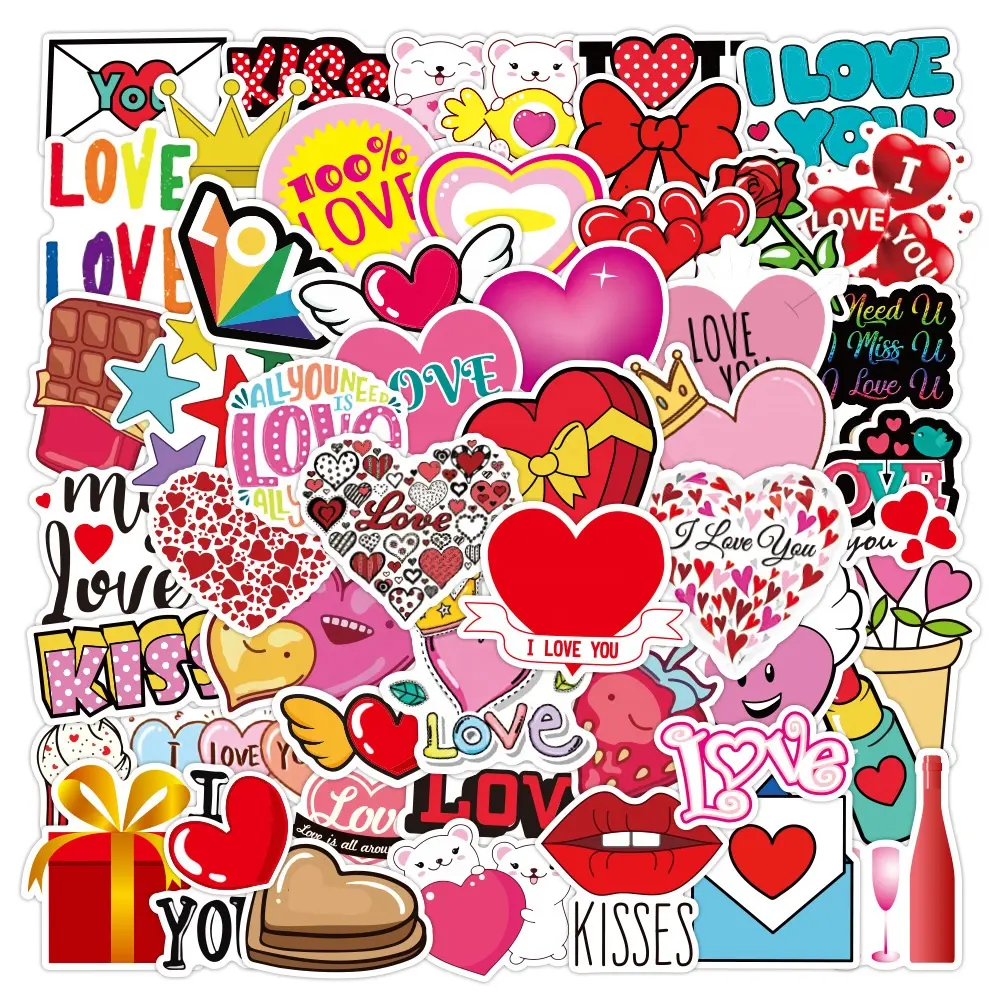 50Pcs Red Heart Love Valentine Day Graffiti Stickers per la promozione della ragazza regali bagagli Laptop Skateboard Label Sticker