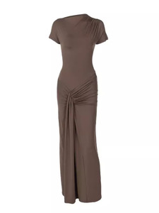 Spring New Fashion Temperament Regular Fit Vintage Sweet Solid High Waist <b>Pleated</b> Lace-up Short Sleeve Ladies Elegant Evening - Product Image 2