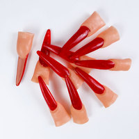 Lot de 10 faux doigts de zombie, ongles de sorcière réalistes, effrayants et originaux, accessoires rouges pour Halloween, décoration pour fête cosplay et thème horreur