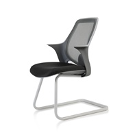 Chaise de conférence cantilever moderne en tissu maillé avec accoudoirs fixes, support lombaire, cadre en acier blanc, pour invités, visiteurs, écoles et bureaux