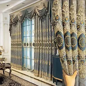 Rideaux de style européen bleu occultant pour la maison rideau de chambre rideaux de luxe modernes avec cantonnière pour le salon