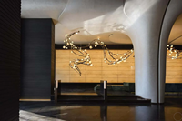 Lustre LED suspendu en métal et verre, design naturel, pour hall d'hôtel, salon de thé, entrée de villa, espace ouvert