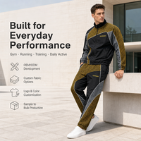 Fabricant de survêtements personnalisés OEM avec logo imprimé en blocs de couleurs camouflage, ensemble veste et pantalon streetwear oversize pour hommes avec passepoil contrastant