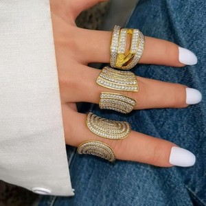 Anillo Grueso de Latón Chapado en Oro de 18K con Circonitas, Joyería de Moda, Anillo de Declaración para Mujer, Regalo para Fiesta - Product Image 3