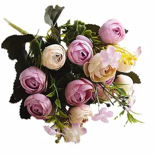 Factory Reasonable Price 5 Branches Artificial Rose Bunch Flower Silk Rose Bouquet For Home Wedding Decoration and Gift