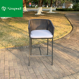 Grand tabouret <span class=keywords><strong>de</strong></span> <span class=keywords><strong>bar</strong></span> moderne en aluminium pour meubles <span class=keywords><strong>de</strong></span> patio <span class=keywords><strong>chaise</strong></span> <span class=keywords><strong>de</strong></span> <span class=keywords><strong>bar</strong></span> d'extérieur tissée en corde au design géométrique avec <span class=keywords><strong>coussin</strong></span> - Product Image 4