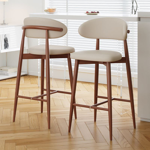 Silla de Barra Retro Nórdica, Económica, de Madera <span class=keywords><strong>y</strong></span> Metal con Respaldo de Cuero, Moderna <span class=keywords><strong>y</strong></span> Lujosa, <span class=keywords><strong>para</strong></span> Cocina, Taburete Alto <span class=keywords><strong>para</strong></span> Barra de <span class=keywords><strong>Bar</strong></span> - Product Image 1