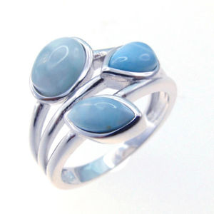 Bague en argent sterling 925 avec larimar, plaquée rhodium, sertie de pierres précieuses, pour mariage, fête ou anniversaire - Product Image 2