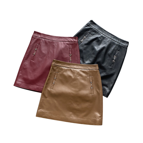 2348 Hot Selling Customized Mini Ladies Sheepskin Skirt Leather Skirt Decorative Diagonal Pocket Skirt