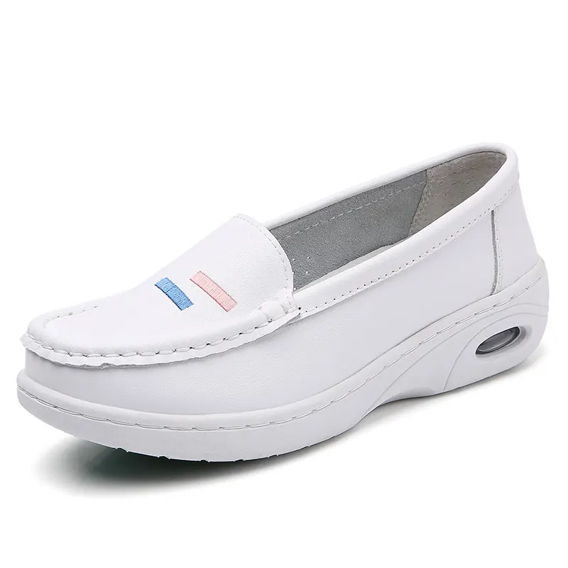 Hospital Popular Soft Comfortable Cowhide Slip-On White Women Nurse Shoes