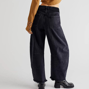 <strong>Women</strong> Baggy Wide Leg Trousers <strong>Jeans</strong> Barrel Boyfriend <strong>Cropped</strong> Hem Denim Pants Japanese 2000s Style Y2k Female Clothing 2024 - Product Image 3