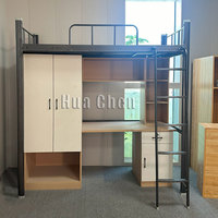 Lit superposé moderne tout en métal avec bureau et rangement, lit superposé en acier robuste pour projet de dortoir scolaire