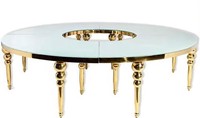 Table Serpentine de Luxe pour Mariage avec Plateau en Verre, Table à Manger Courbe en Acier Inoxydable Doré pour Événements, Banquets et Location
