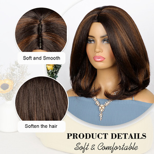 Châu Âu Mỹ sợi tổng hợp của phụ nữ Headgear Yaki phần mở rộng tóc trung tâm chia tay ngắn lượn sóng Thẳng Tóc Bob kiểu tóc - Product Image 2