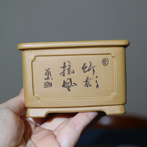 Yixing Purple Clay Bonsai <b>Pot</b> <b>Square</b> Zen Miniature Palm Sized Potted Plant Su Ling Cricket Design - Product Image 4
