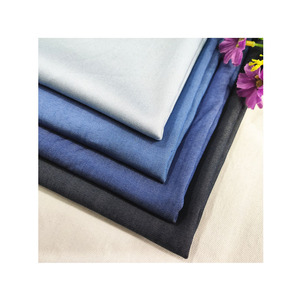 人気ブランドインディゴブルーツイル染めジャン生地快適ハイカラー留め具ポリコットンストレッチデニム生地ズボン用 - Product Image 1