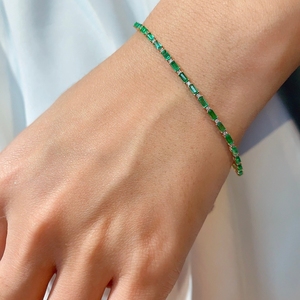 Aazuo Pulseras Clásicas de Tenis de Oro Amarillo Sólido de 18K con Esmeraldas Naturales, Regalo para Mujer, Cumpleaños, Fiesta, Boda, Uso Diario - Product Image 5