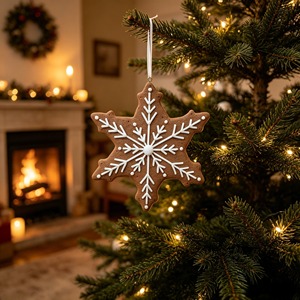 Ornement flocon <span class=keywords><strong>de</strong></span> neige en pain d'épices avec glaçage blanc, décoration suspendue en pâte à modeler pour <span class=keywords><strong>Noël</strong></span> - Product Image 3