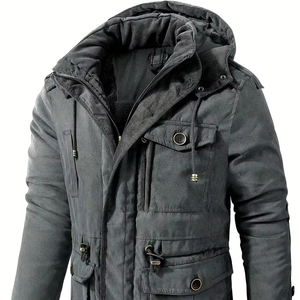 Veste d'hiver à capuche épaisse et chaude pour hommes en livraison directe, veste cargo décontractée chic à plusieurs poches - Product Image 1